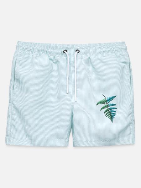 Farn Farnblatt - Männer Badeshorts - hellblau gestreift