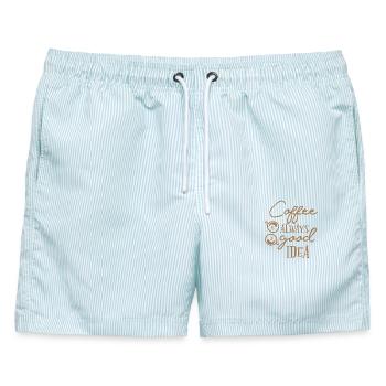 Kaffee - Männer Badeshorts - hellblau gestreift - Vorne - AI Model Male 178 light (178cm)