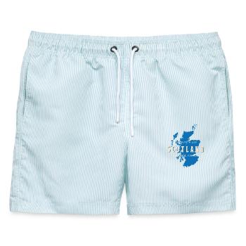 Scotland: Favorite Place, Favorite People - Männer Badeshorts - hellblau gestreift - Vorne - AI Model Male 178 light (178cm)