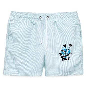 humor dart dartscheibe - Männer Badeshorts - hellblau gestreift - Vorne - AI Model Male 178 light (178cm)