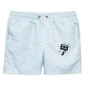 Kassette - Männer Badeshorts - hellblau gestreift - Vorne - AI Model Male 178 light (178cm)