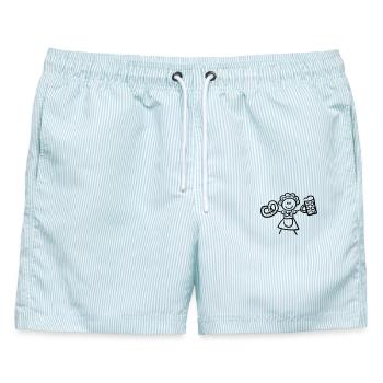 Volksfest Madl mit Bier und Breze - Männer Badeshorts - hellblau gestreift - Vorne - AI Model Male 178 light (178cm)
