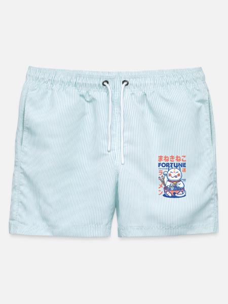 Maneki Neko Fortune Ramen - Männer Badeshorts - hellblau gestreift