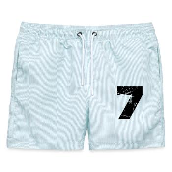 7 - Männer Badeshorts - hellblau gestreift - Vorne - AI Model Male 178 light (178cm)