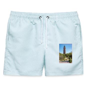 Leuchtturm Darsser Ort Ostsee Weststrand - Männer Badeshorts - hellblau gestreift - Vorne - AI Model Male 178 light (178cm)