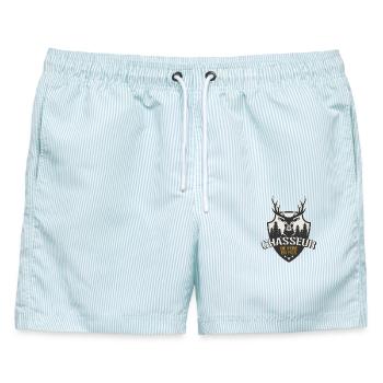 Vater von Sohn Hunter - Männer Badeshorts - hellblau gestreift - Vorne - AI Model Male 178 light (178cm)