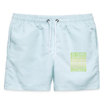 15 years legendary - Jubiläum - Firma - Jahrestag - Männer Badeshorts - hellblau gestreift - Vorne - AI Model Male 178 light (178cm)