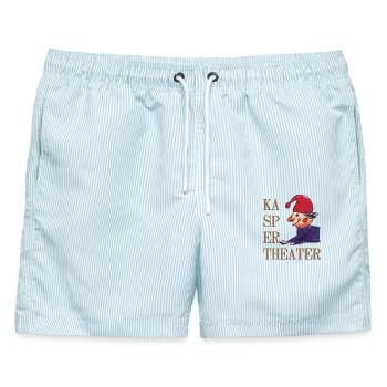 Kaspertheater - Männer Badeshorts - hellblau gestreift - Vorne - AI Model Male 178 light (178cm)