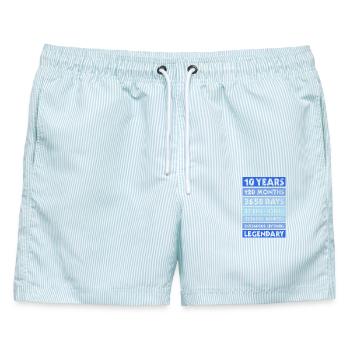 10 Jahre Geburtstag, Jubiläum, Firma, privat - Männer Badeshorts - hellblau gestreift - Vorne - AI Model Male 178 light (178cm)
