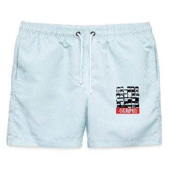 Vinyl 45RPM Plattenstapel Vinyl-Liebhaber - Männer Badeshorts - hellblau gestreift - Vorne - AI Model Male 178 light (178cm)