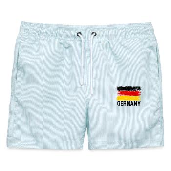 Lebhaftes rotes Gelbes Flaggen-Splash - Männer Badeshorts - hellblau gestreift - Vorne - AI Model Male 178 light (178cm)