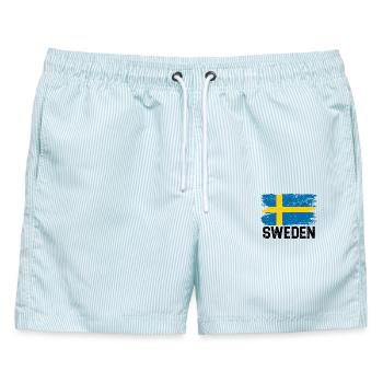 Schwedische Pinselflagge - Männer Badeshorts - hellblau gestreift - Vorne - AI Model Male 178 light (178cm)