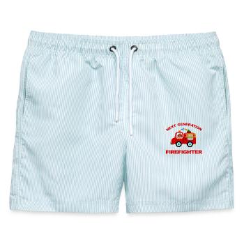 Feuerwehrauto Feuerwehrauto firefighter firetruck - Männer Badeshorts - hellblau gestreift - Vorne - AI Model Male 178 light (178cm)