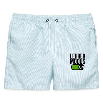 Lehrer Modus (schwarz) - Männer Badeshorts - hellblau gestreift - Vorne - AI Model Male 178 light (178cm)