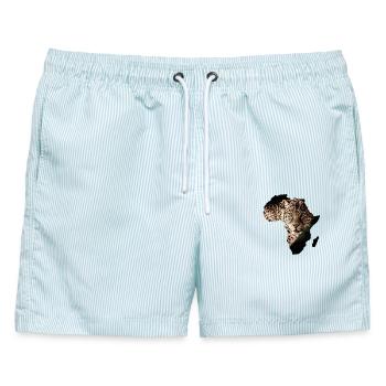 Afrika Leopard - Männer Badeshorts - hellblau gestreift - Vorne - AI Model Male 178 light (178cm)