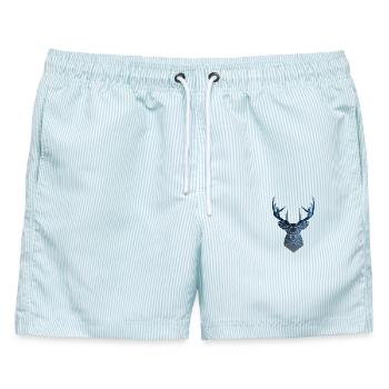 Hirschkopf und Hölzer - Männer Badeshorts - hellblau gestreift - Vorne - AI Model Male 178 light (178cm)