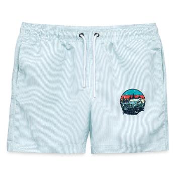 Vintage 4x4 im Sunset Forest - Männer Badeshorts - hellblau gestreift - Vorne - AI Model Male 178 light (178cm)