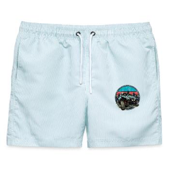 Robuster Jeep Offroad-Sonnenuntergang - Männer Badeshorts - hellblau gestreift - Vorne - AI Model Male 178 light (178cm)