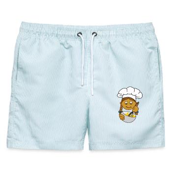Bäckerei braunes Mädchen mit Kochmütze - Männer Badeshorts - hellblau gestreift - Vorne - AI Model Male 178 light (178cm)