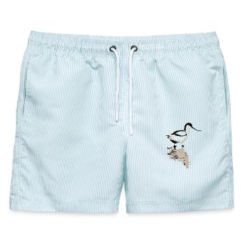 Ostfriesland-Kollektion: Säbelschnäbler - Männer Badeshorts - hellblau gestreift - Vorne - AI Model Male 178 light (178cm)