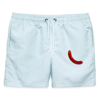 Wurst oder Bratwurst - Männer Badeshorts - hellblau gestreift - Vorne - AI Model Male 178 light (178cm)