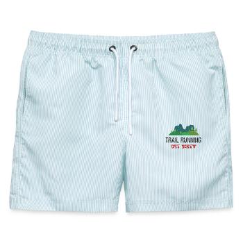 Trail Running – Get Dirty! - Männer Badeshorts - hellblau gestreift - Vorne - AI Model Male 178 light (178cm)
