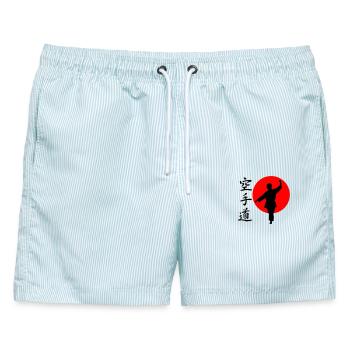 Karate Gangaku mit Schriftzug - Männer Badeshorts - hellblau gestreift - Vorne - AI Model Male 178 light (178cm)