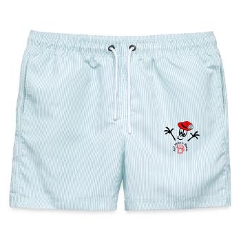 Auf geht's Buam, Comic - Männer Badeshorts - hellblau gestreift - Vorne - AI Model Male 178 light (178cm)