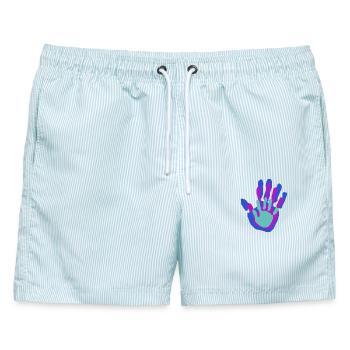 Mama, Papa und Ich Handflächen - Männer Badeshorts - hellblau gestreift - Vorne - AI Model Male 178 light (178cm)
