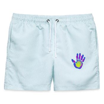Papa, Mama und Wir Handflächen - Männer Badeshorts - hellblau gestreift - Vorne - AI Model Male 178 light (178cm)