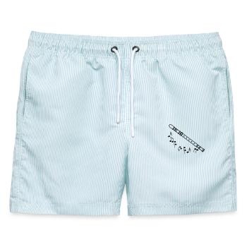 Recorder-Schatten mit Schwarztönen - Männer Badeshorts - hellblau gestreift - Vorne - AI Model Male 178 light (178cm)