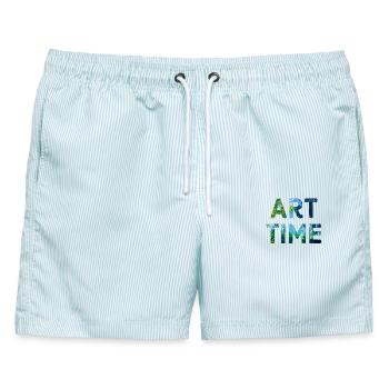 Art time - Männer Badeshorts - hellblau gestreift - Vorne - AI Model Male 178 light (178cm)