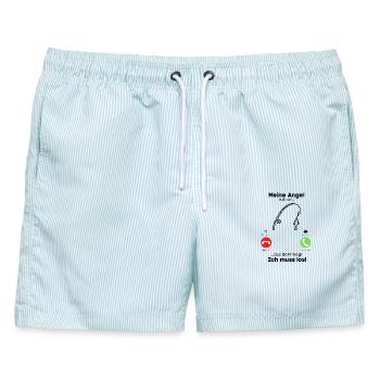 Meine Angel ruft an... - Männer Badeshorts - hellblau gestreift - Vorne - AI Model Male 178 light (178cm)
