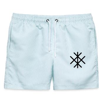 Liebe Mann für Mann in Wikingerrunen - Männer Badeshorts - hellblau gestreift - Vorne - AI Model Male 178 light (178cm)
