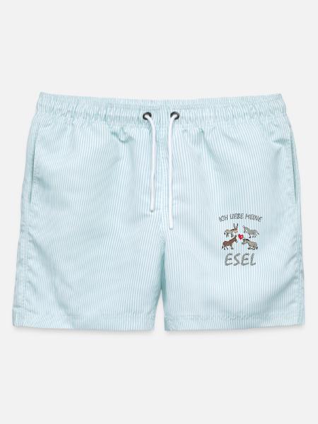 Esel - Ich liebe meine Esel, Bauernhof Landwirt - Männer Badeshorts - hellblau gestreift