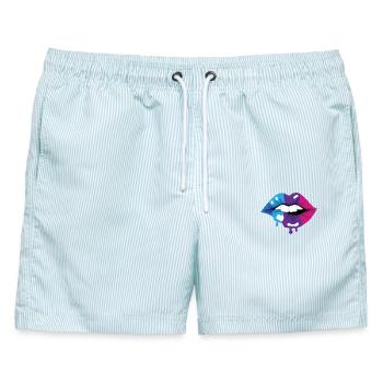 Farbige Lippen - Männer Badeshorts - hellblau gestreift - Vorne - AI Model Male 178 light (178cm)