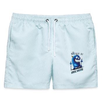 Meister (Monster) des Nordic Walking. - Männer Badeshorts - hellblau gestreift - Vorne - AI Model Male 178 light (178cm)