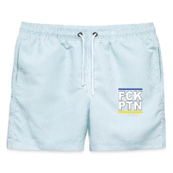 FCK PTN - Männer Badeshorts - hellblau gestreift - Vorne - AI Model Male 178 light (178cm)
