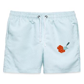 Maurersteine - Männer Badeshorts - hellblau gestreift - Vorne - AI Model Male 178 light (178cm)
