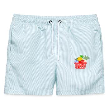 Einkaufskorb mit Obst und Gemüse - Männer Badeshorts - hellblau gestreift - Vorne - AI Model Male 178 light (178cm)