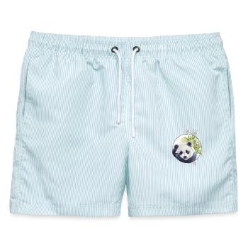 Süßer Panda Bär mit Bambus - Männer Badeshorts - hellblau gestreift - Vorne - AI Model Male 178 light (178cm)
