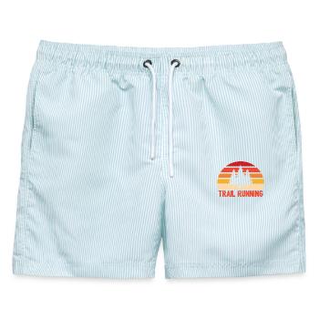 Trailrunning - Männer Badeshorts - hellblau gestreift - Vorne - AI Model Male 178 light (178cm)