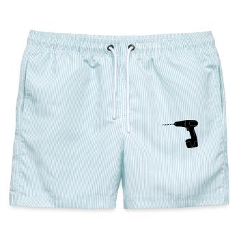 Werkzeugbohrer-Logo - Männer Badeshorts - hellblau gestreift - Vorne - AI Model Male 178 light (178cm)