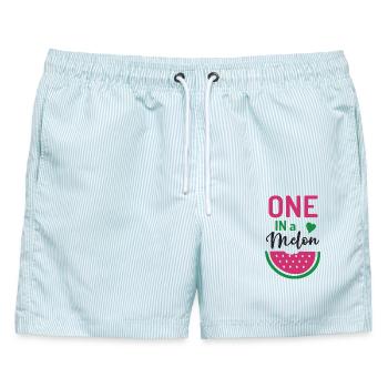 Eins in einer Melone - Männer Badeshorts - hellblau gestreift - Vorne - AI Model Male 178 light (178cm)