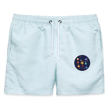 Sonnensystem - Männer Badeshorts - hellblau gestreift - Vorne - AI Model Male 178 light (178cm)