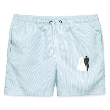 Hochzeits shirt, brautpaar, originelle hochzeit - Männer Badeshorts - hellblau gestreift - Vorne - AI Model Male 178 light (178cm)