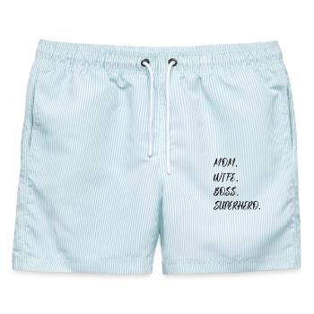 Mom Wife Superhero Muttertag - Männer Badeshorts - hellblau gestreift - Vorne - AI Model Male 178 light (178cm)