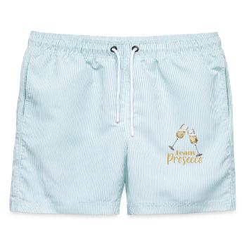 Team Prosecco mit Sektgläsern - Männer Badeshorts - hellblau gestreift - Vorne - AI Model Male 178 light (178cm)