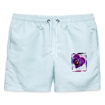 Veilchen mit Galaxie zum Valentinstag - Männer Badeshorts - hellblau gestreift - Vorne - AI Model Male 178 light (178cm)