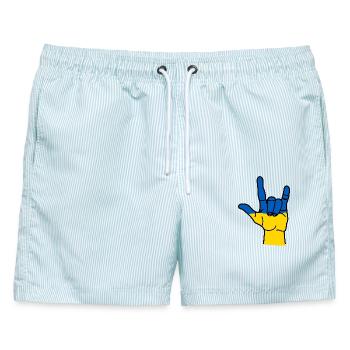 Respekt für die Ukraine - Männer Badeshorts - hellblau gestreift - Vorne - AI Model Male 178 light (178cm)